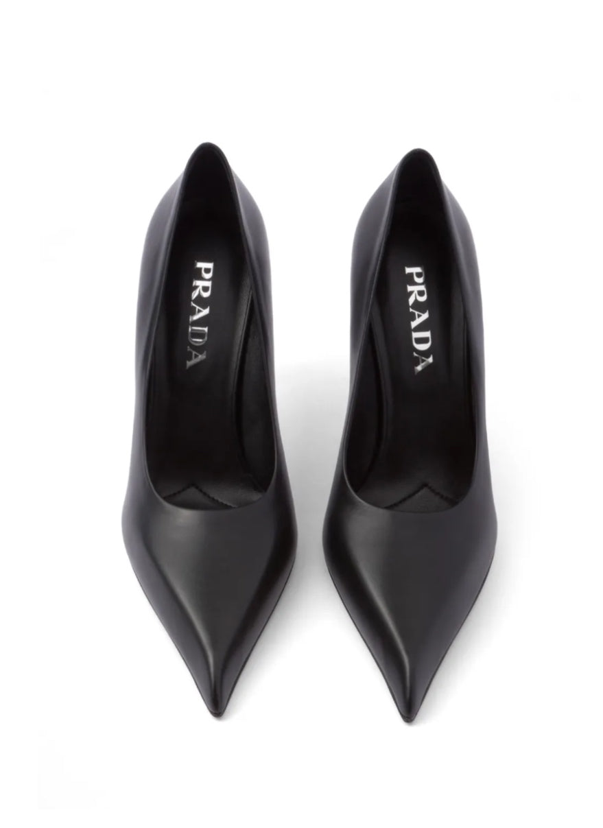 Black leather stiletto pumps