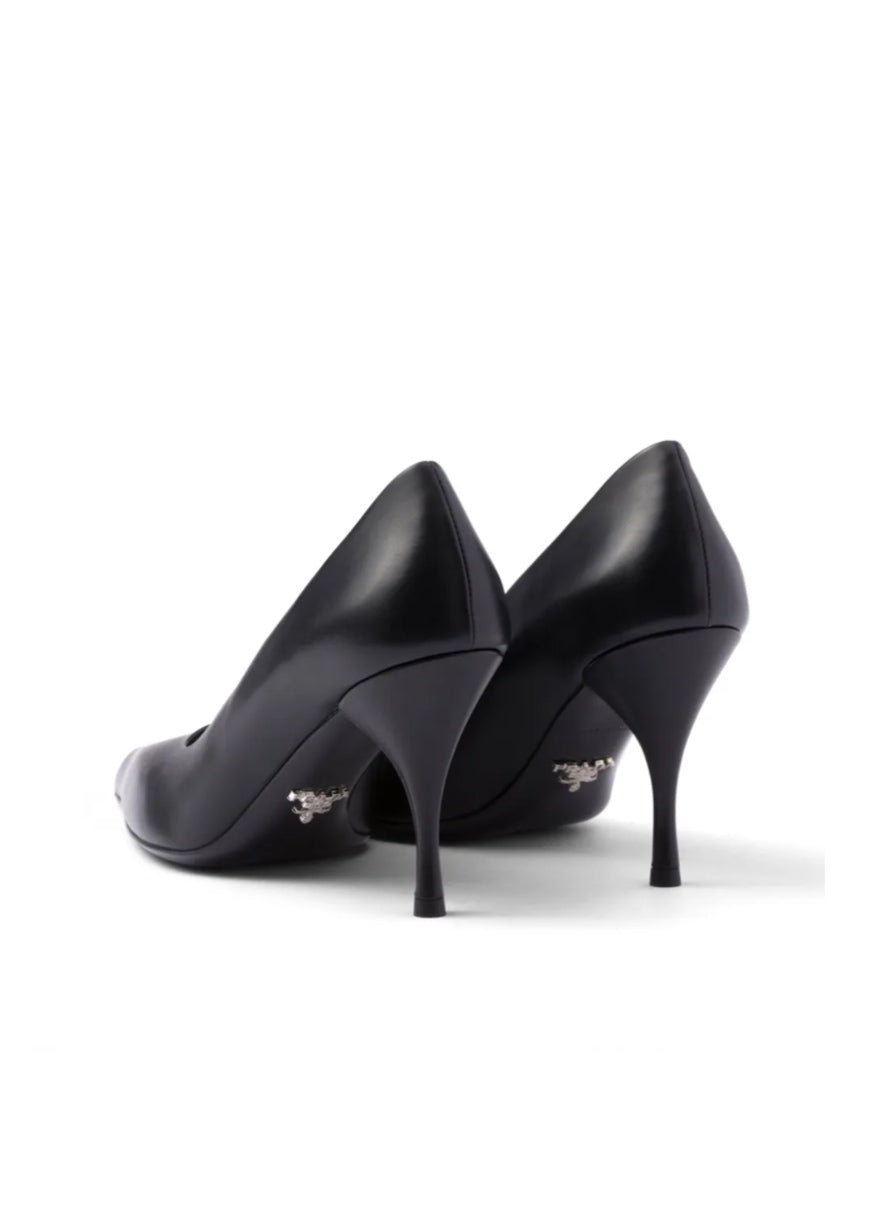 Black leather stiletto pumps