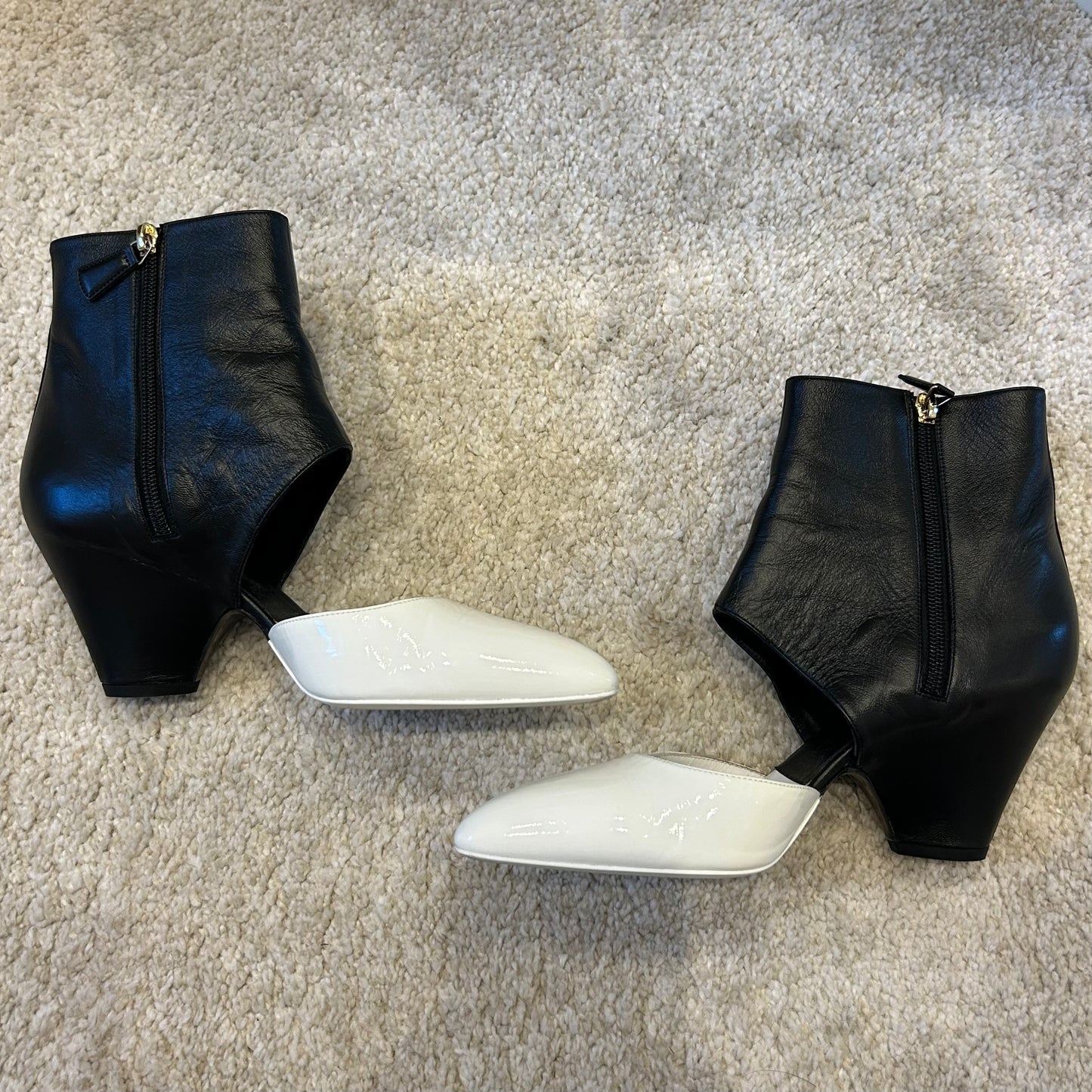 Black and white ankle boots