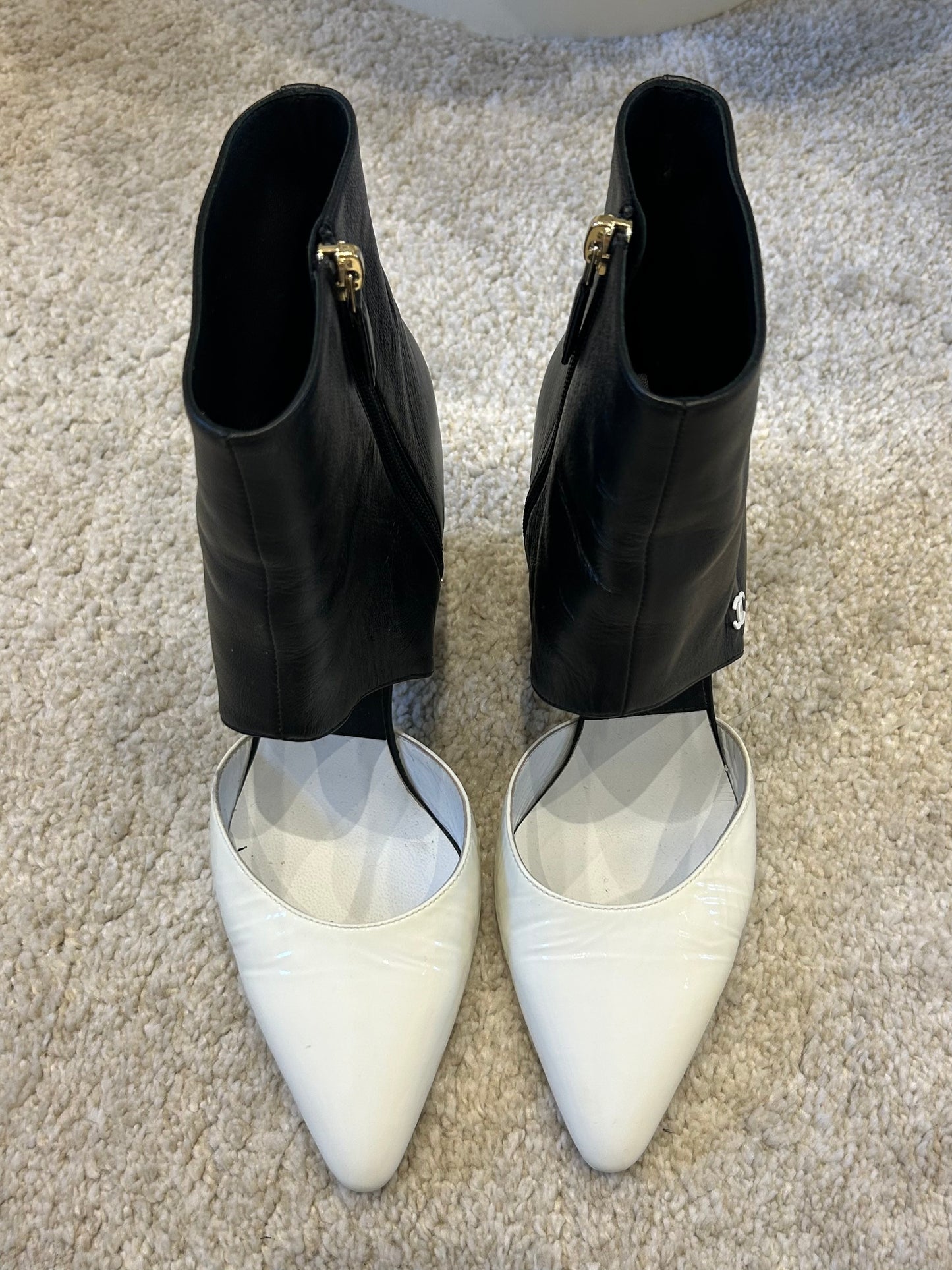 Black and white ankle boots