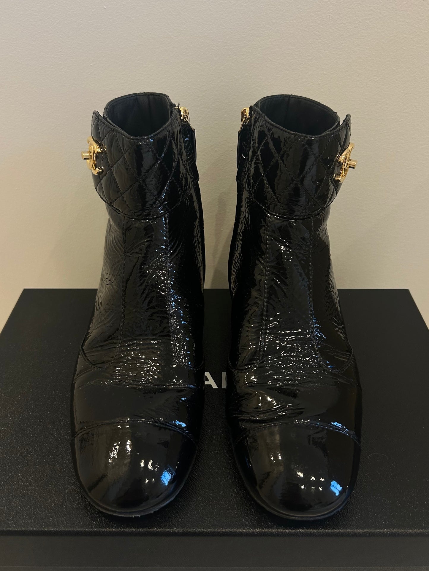 Patent leather ankle boots