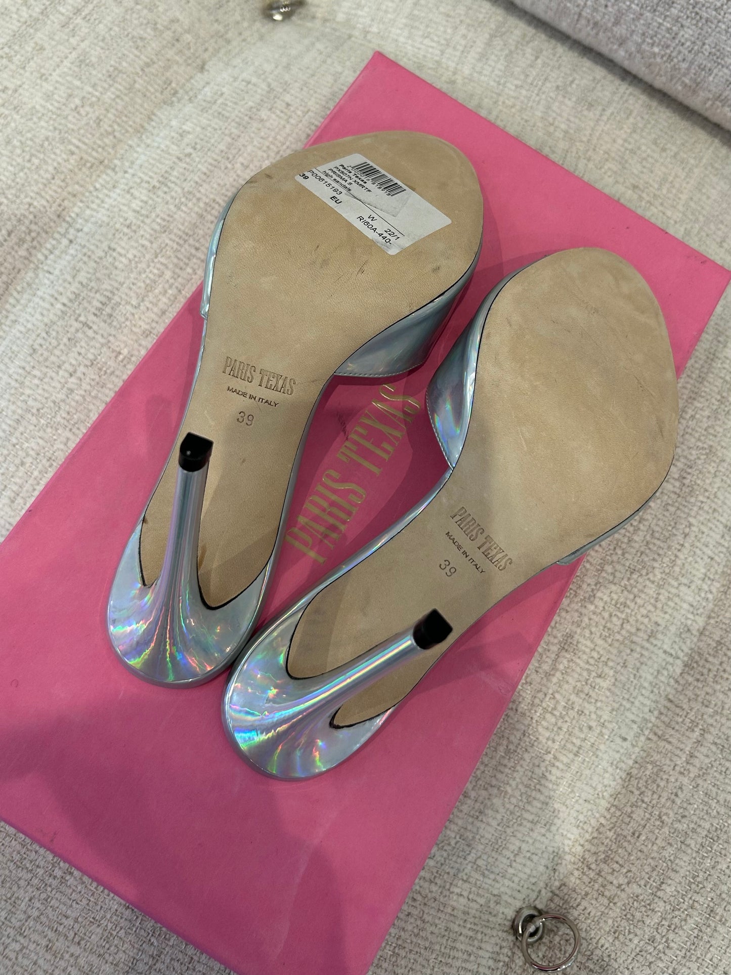 Silver holographic mules