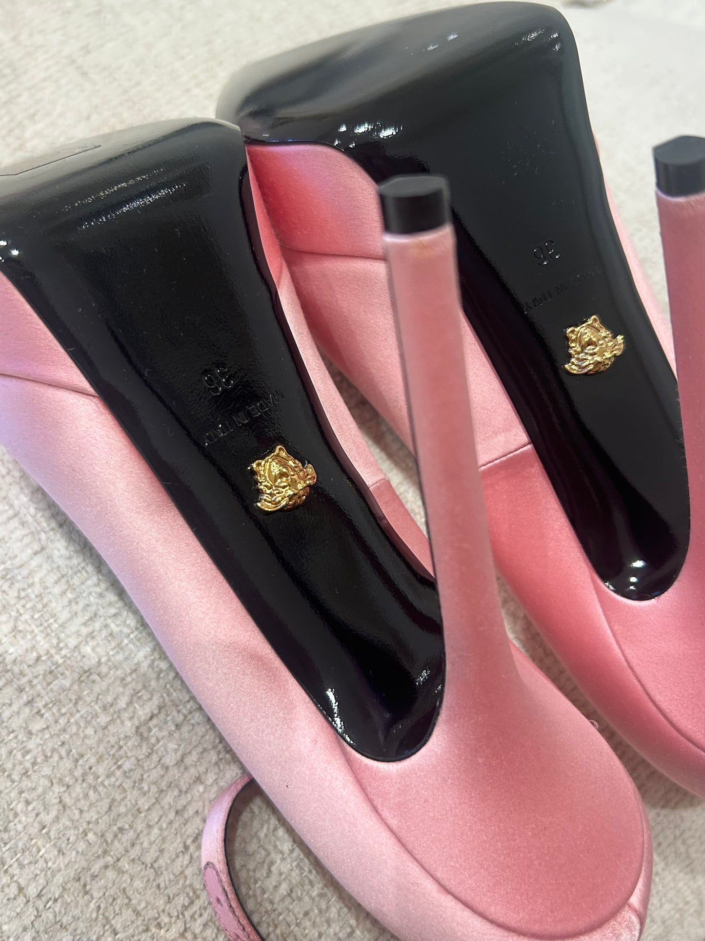 Pink Satin platforms pumps