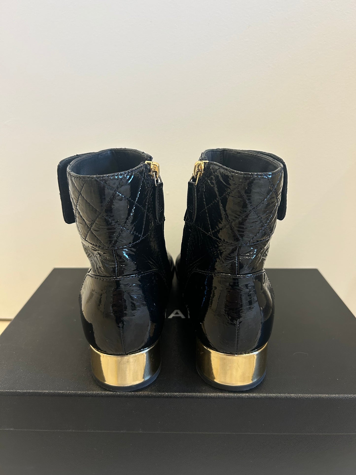 Patent leather ankle boots