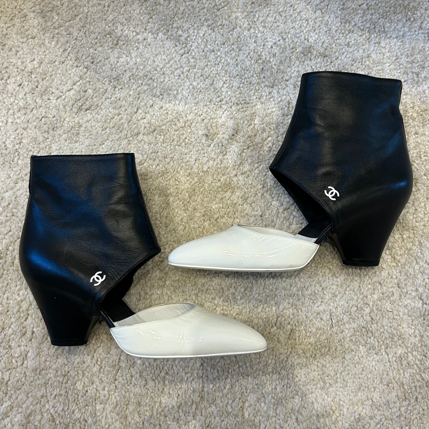 Black and white ankle boots