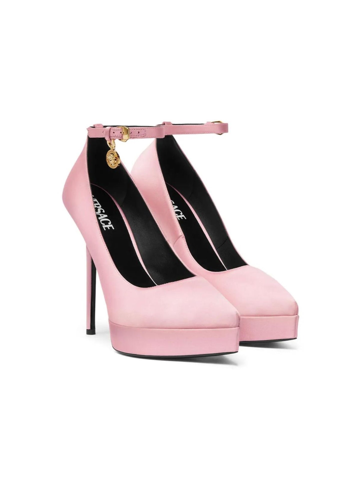 Pink Satin platforms pumps