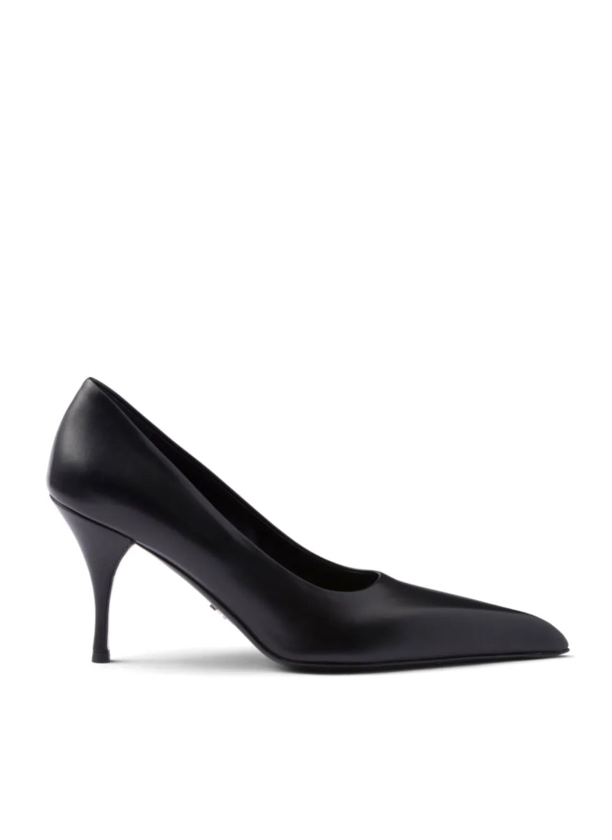 Black leather stiletto pumps