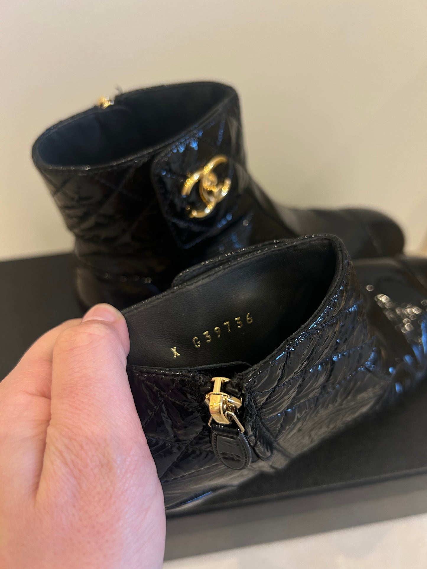 Patent leather ankle boots