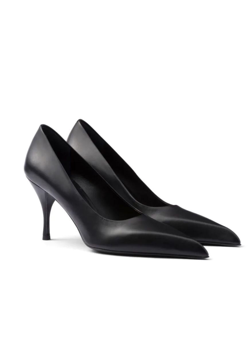 Black leather stiletto pumps