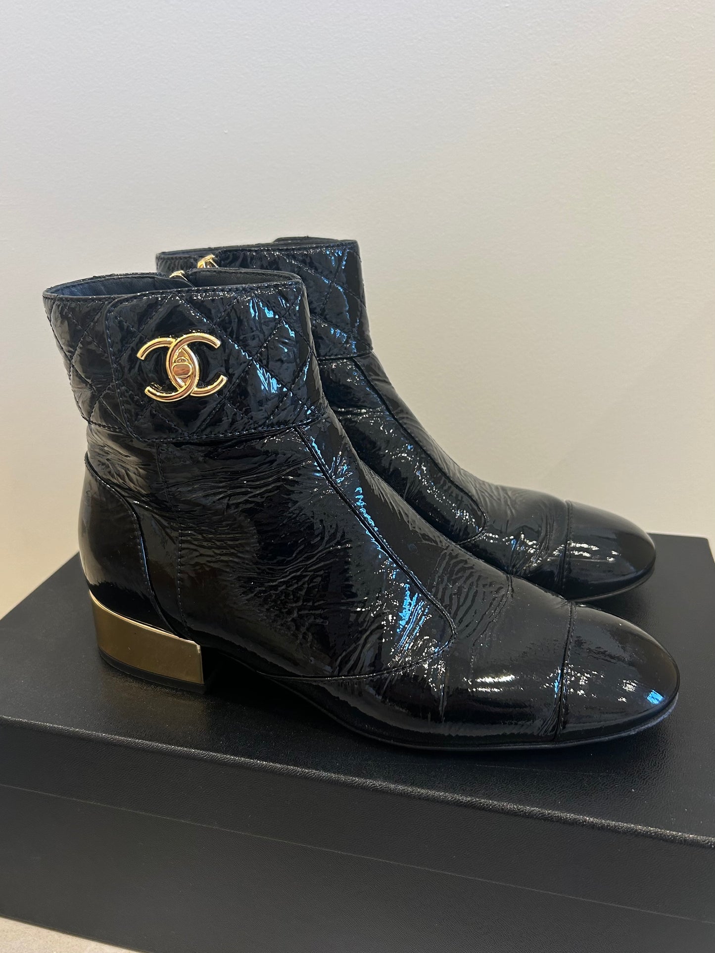 Patent leather ankle boots