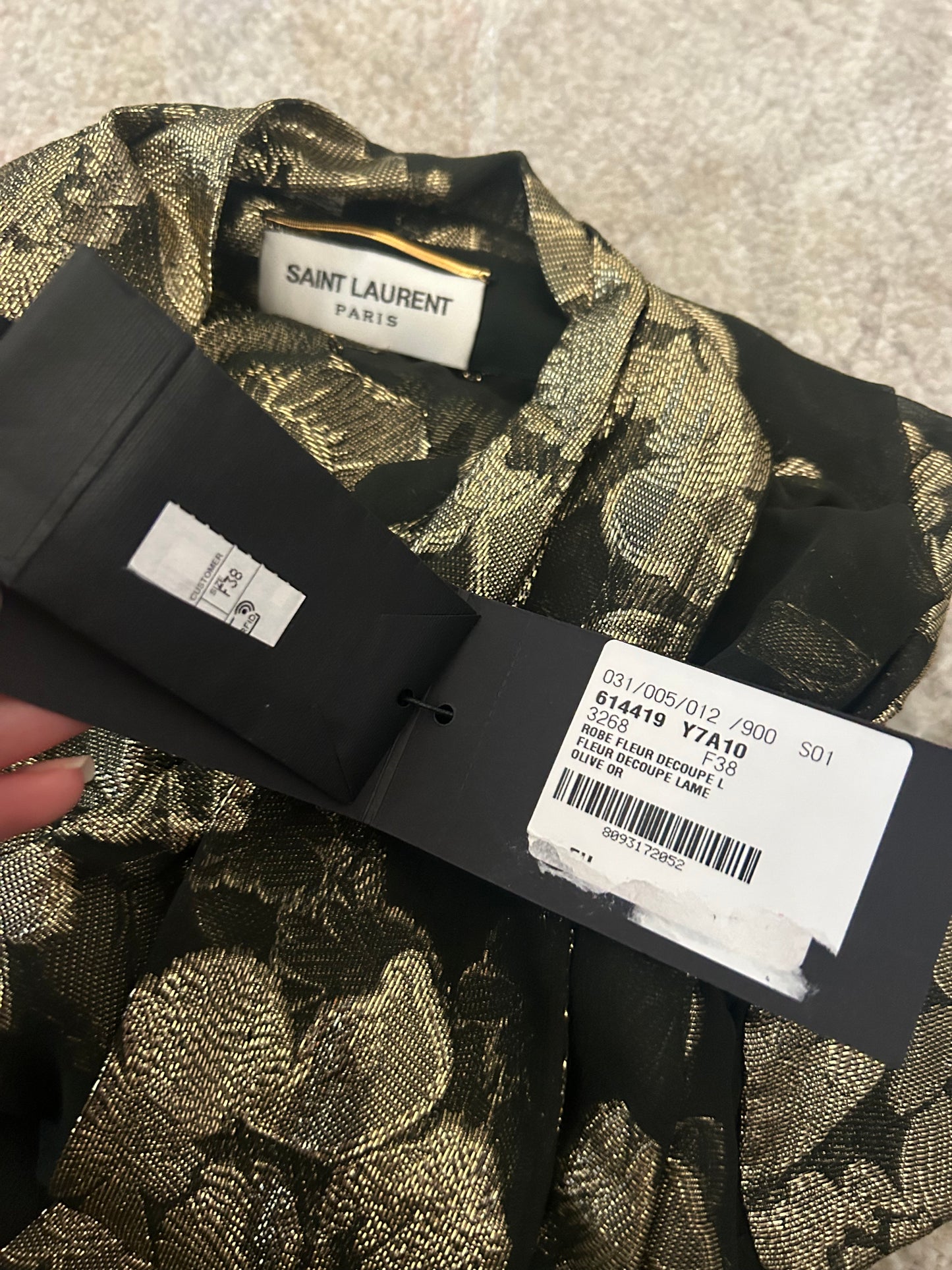 Khaki and gold dress