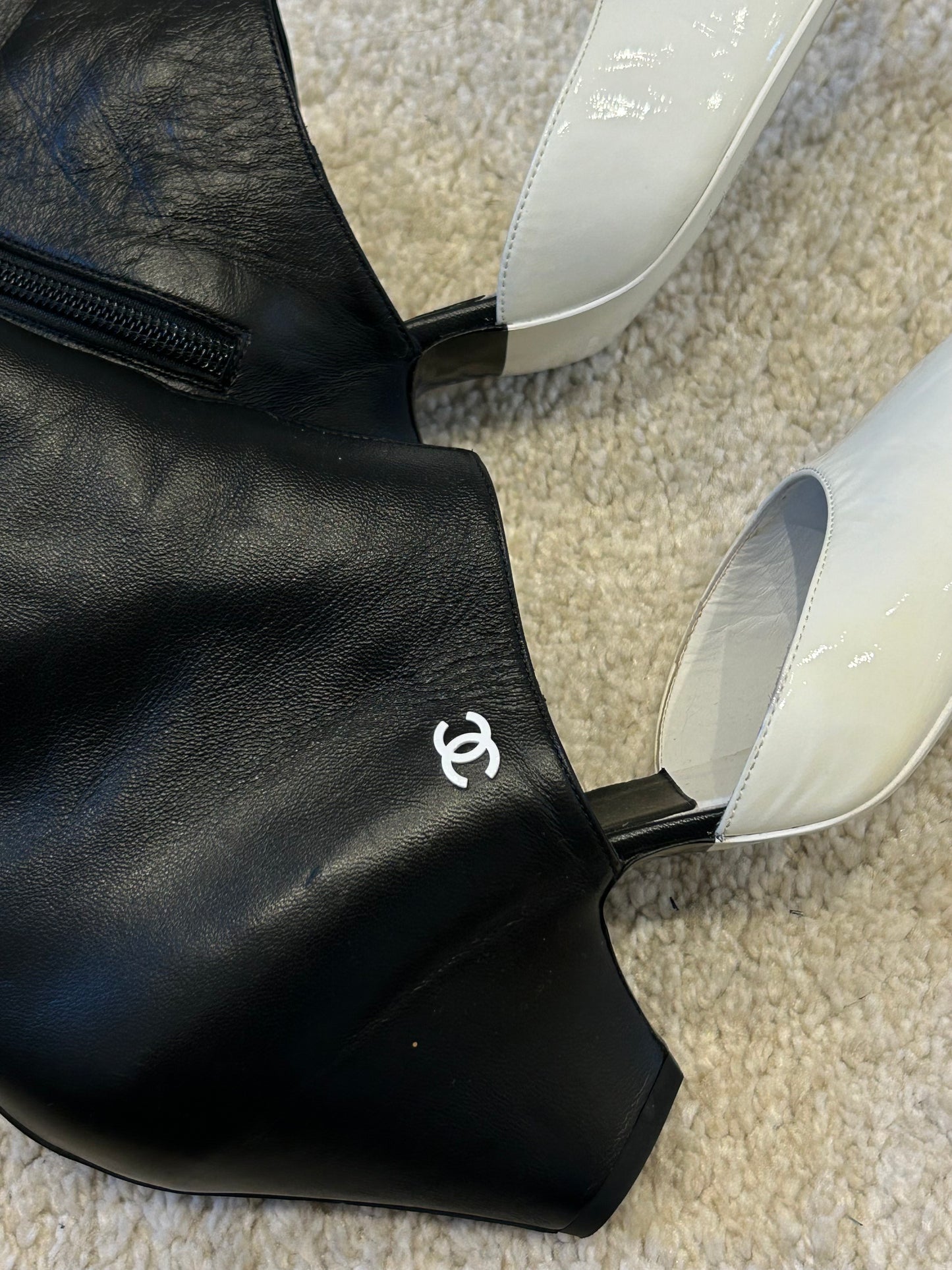 Black and white ankle boots