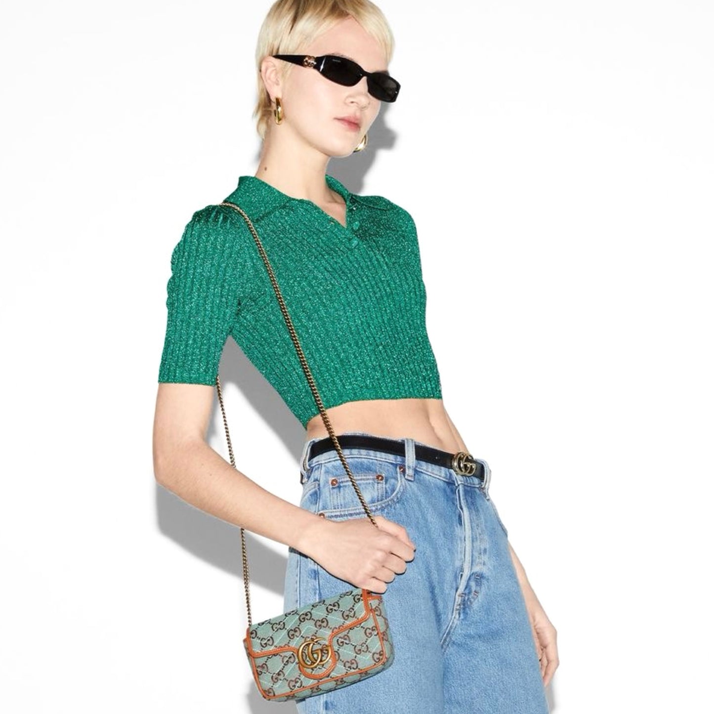 Green iridescent cropped top
