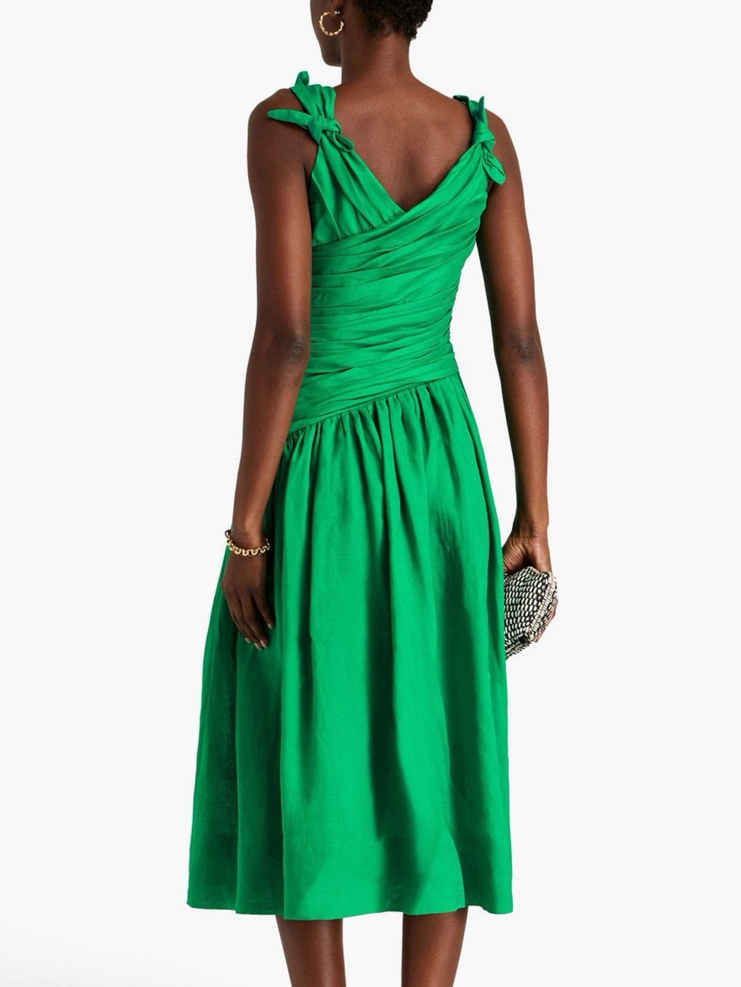 Green cutout bow dress