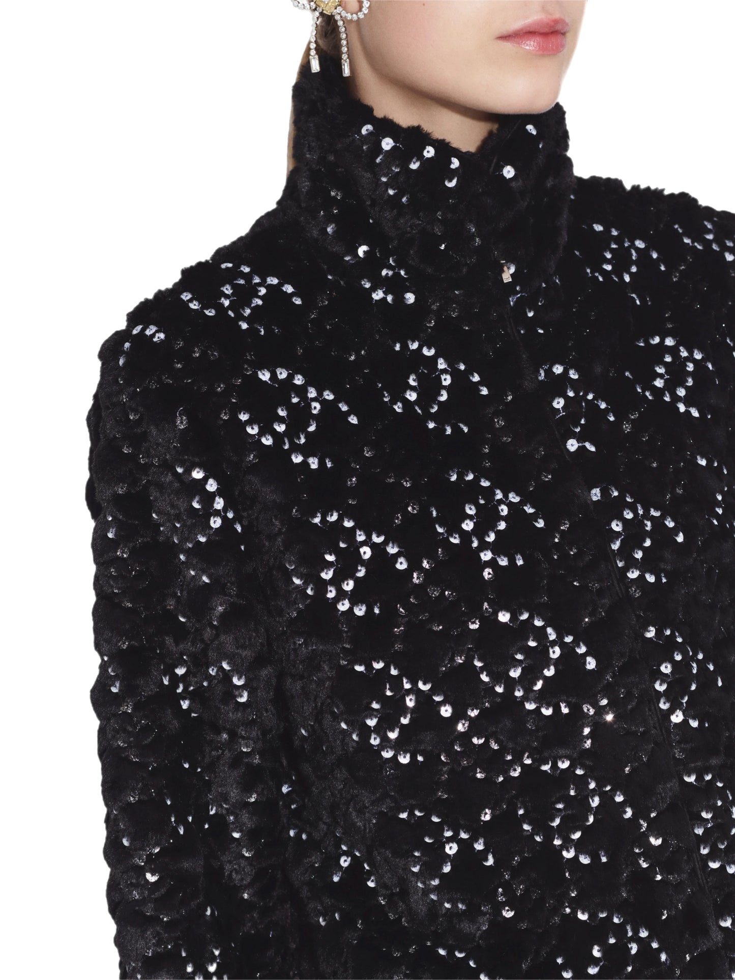 Faux fur and sequins jacket