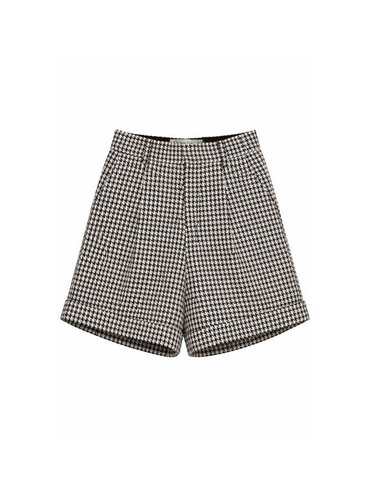 High-waisted houndstooth shorts