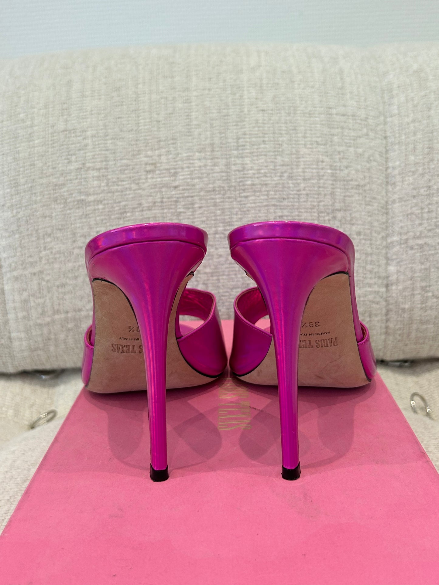 Hot pink holographic mules