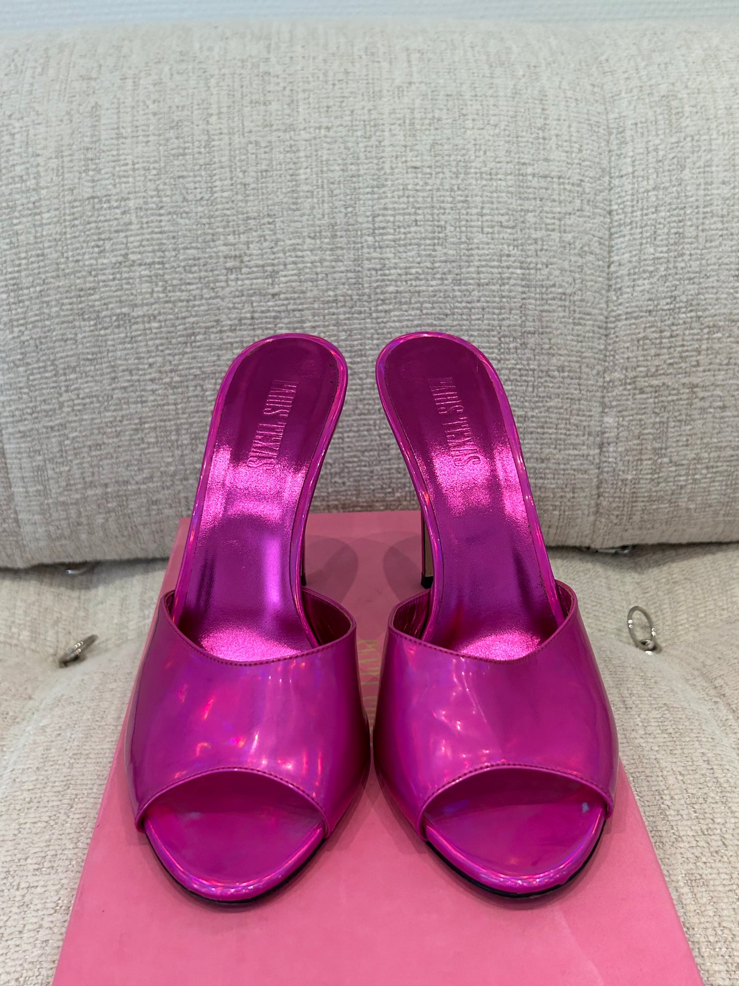 Hot pink holographic mules