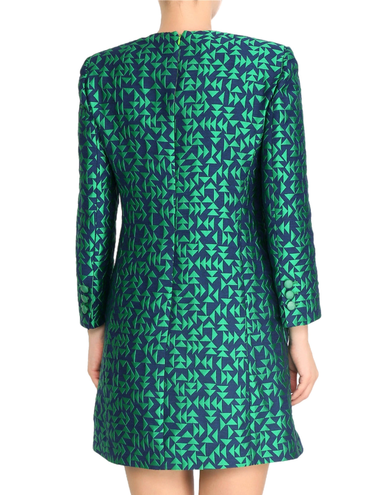 Navy and green geometric dress