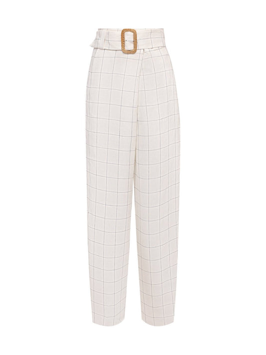 Linen checked pants belt