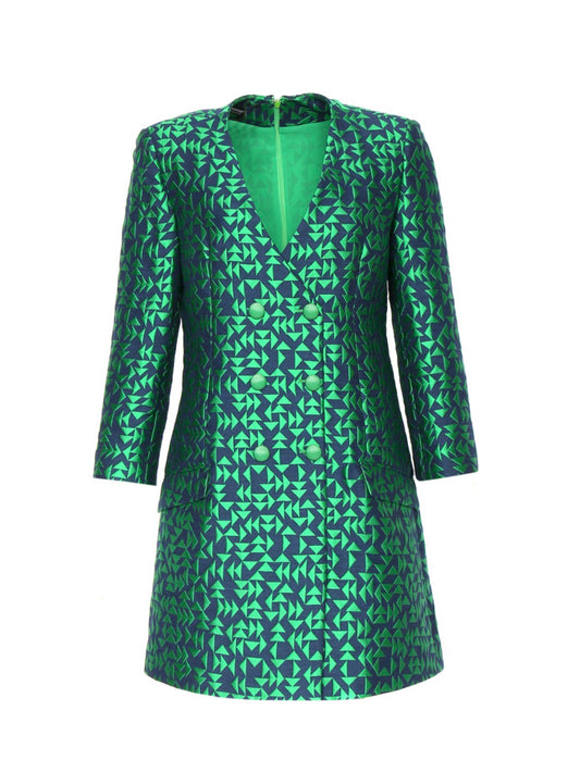 Navy and green geometric dress