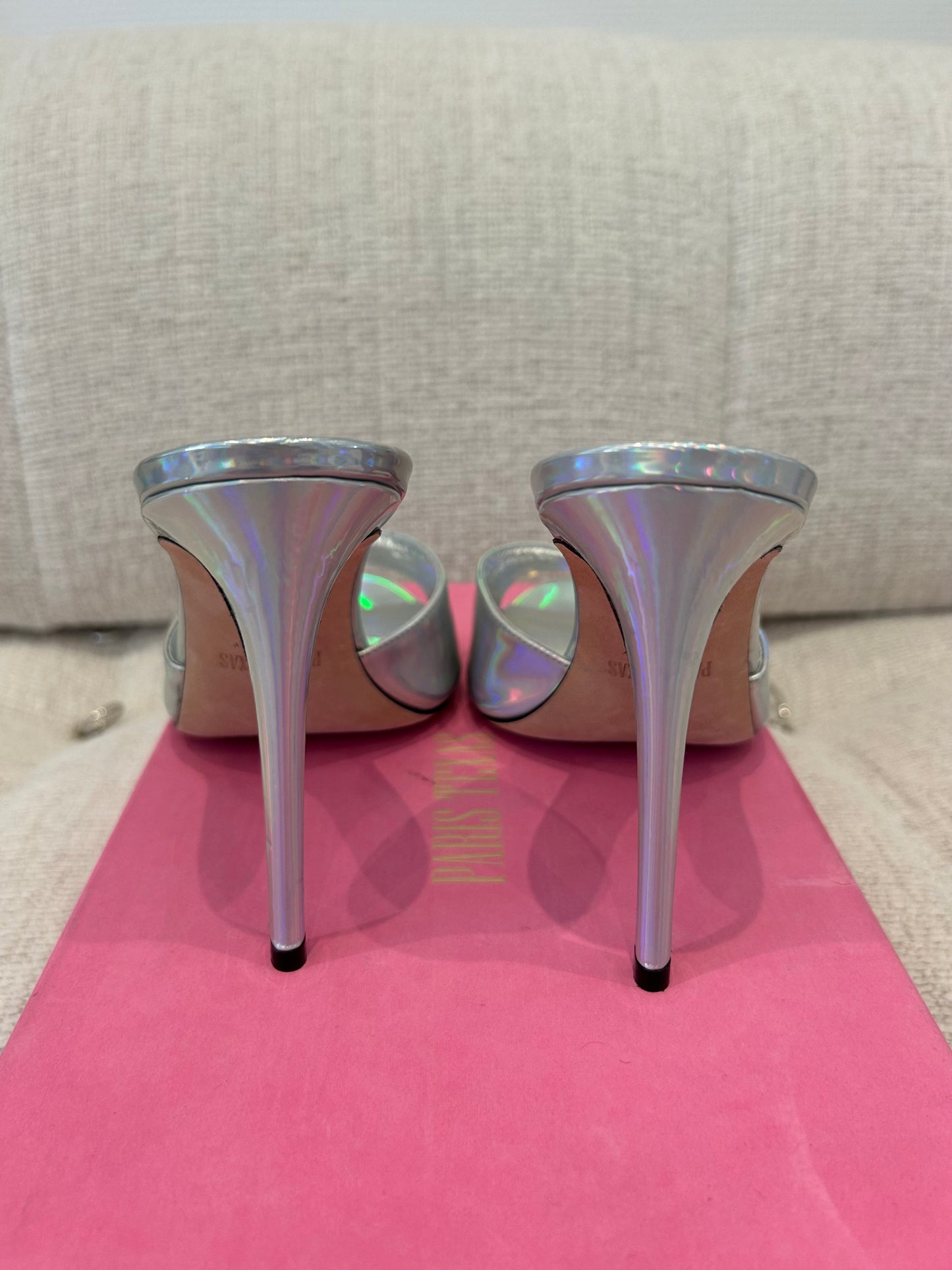 Silver holographic mules
