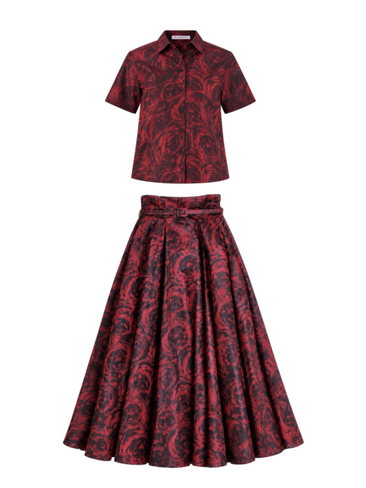 Red silk taffeta set
