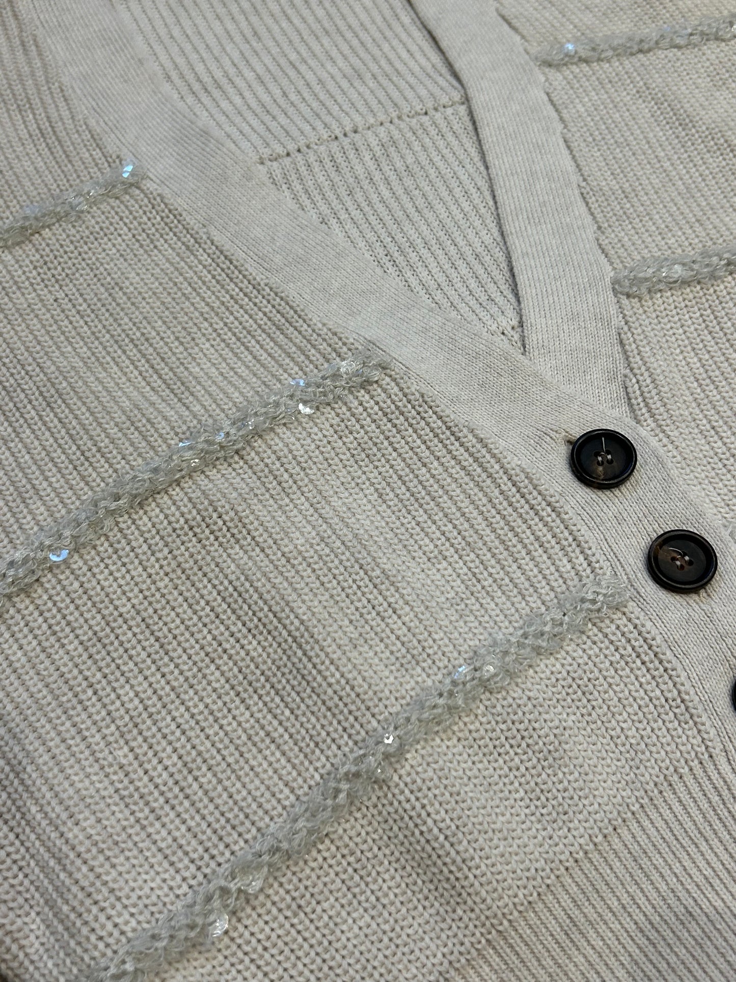 Beige cropped sequin cardigan