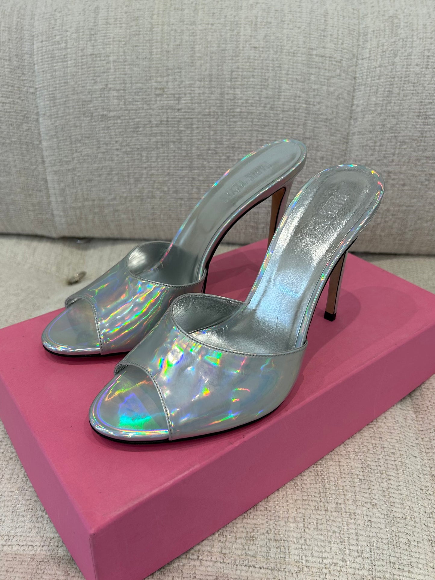 Silver holographic mules