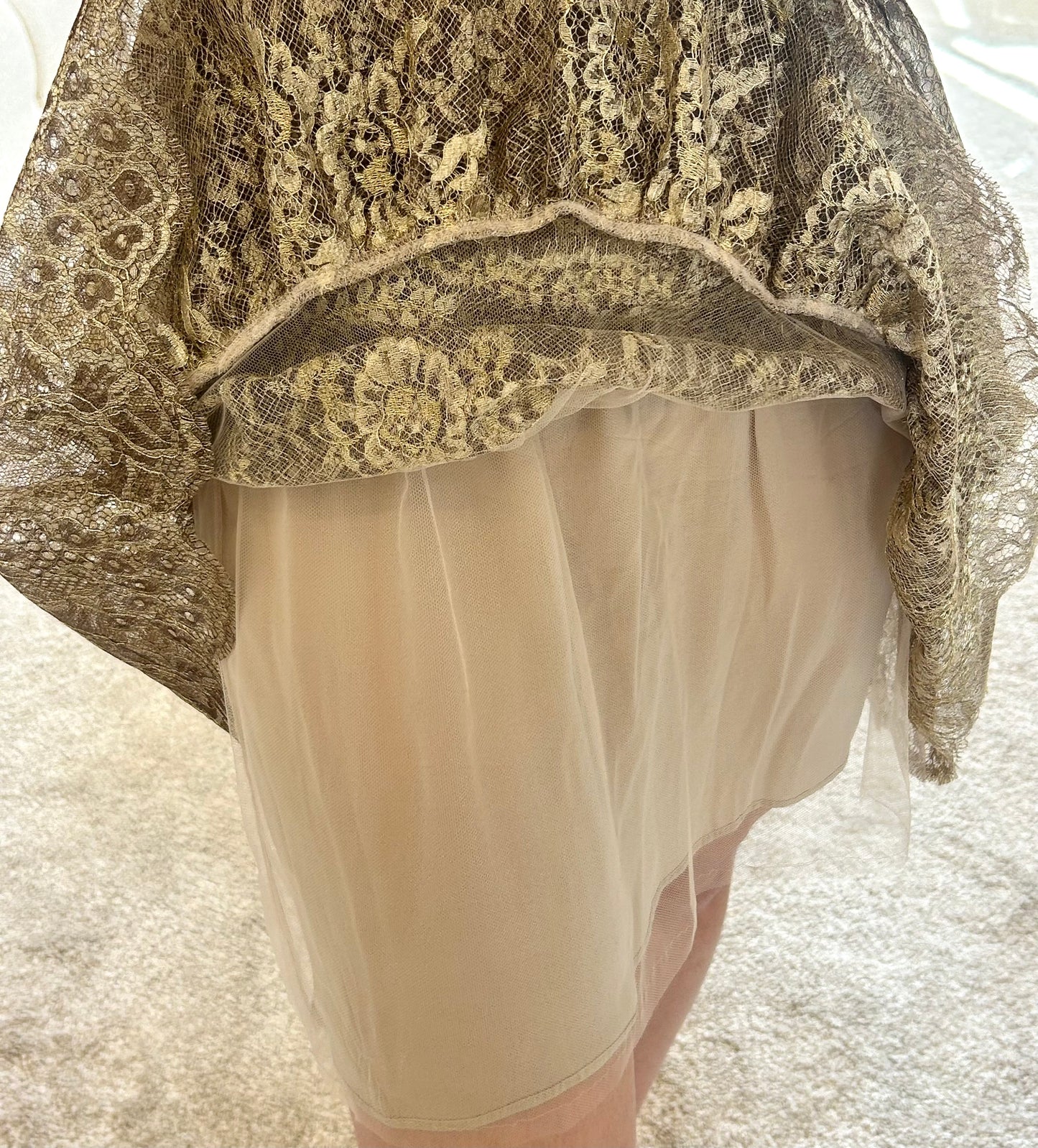 Gold metallic lace dress
