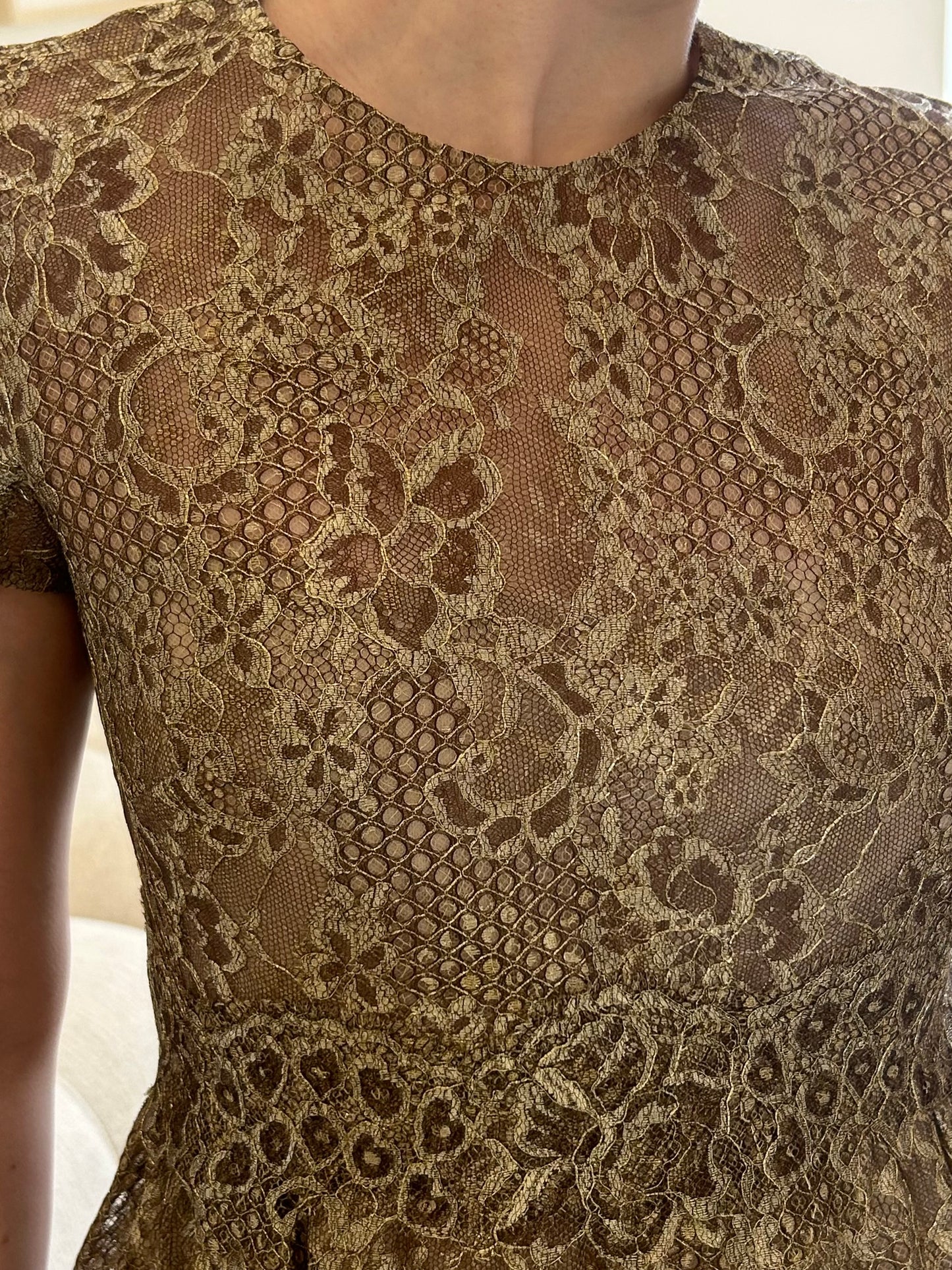Gold metallic lace dress