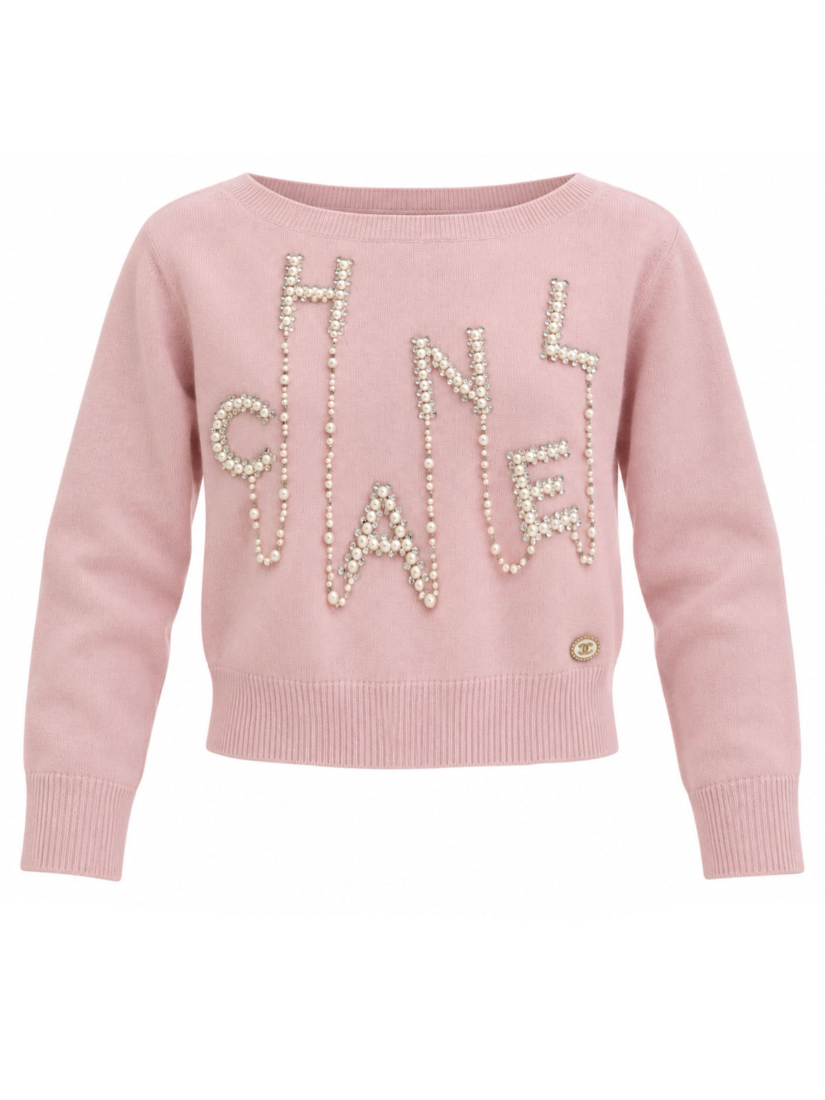 Baby pink pearls crystals sweater