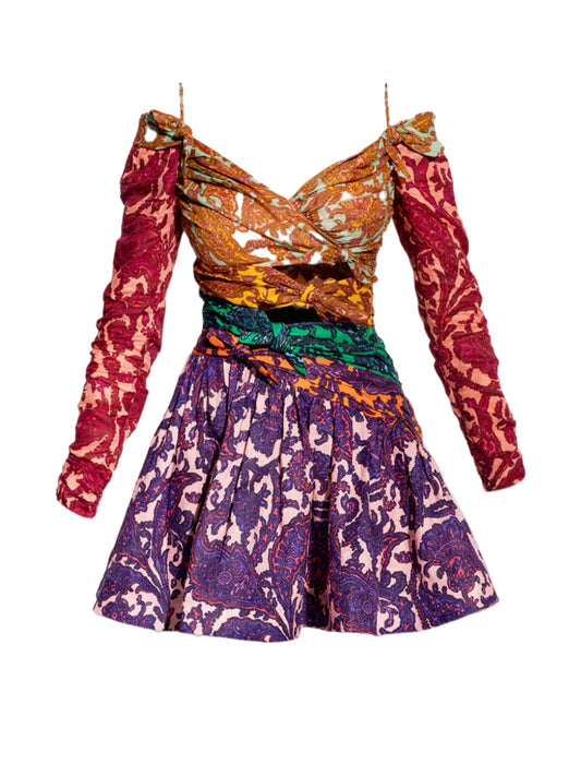 Paisley-print cutout dress