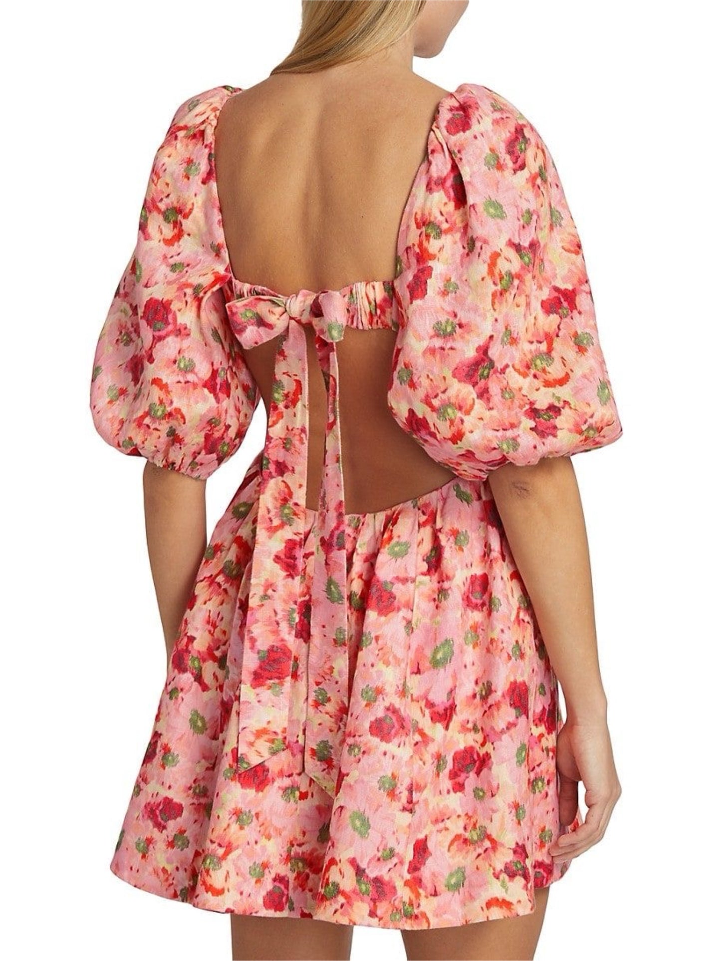 Puff sleeves open back dress