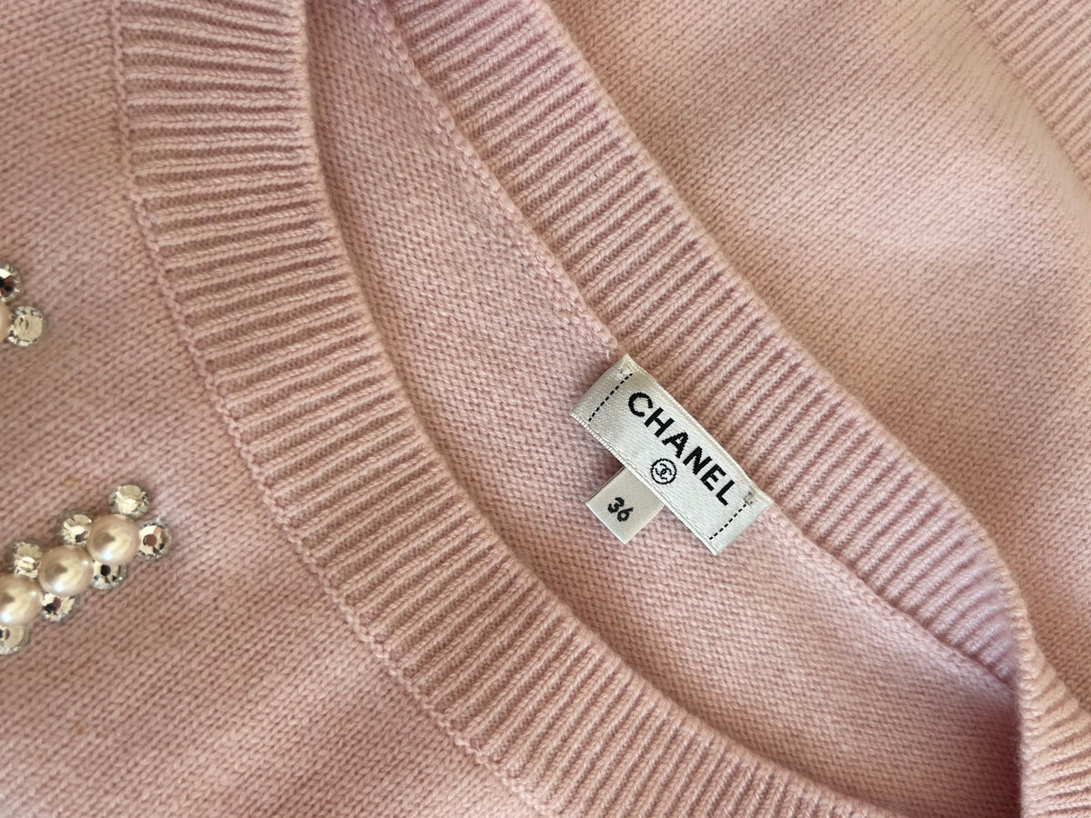 Baby pink pearls crystals sweater