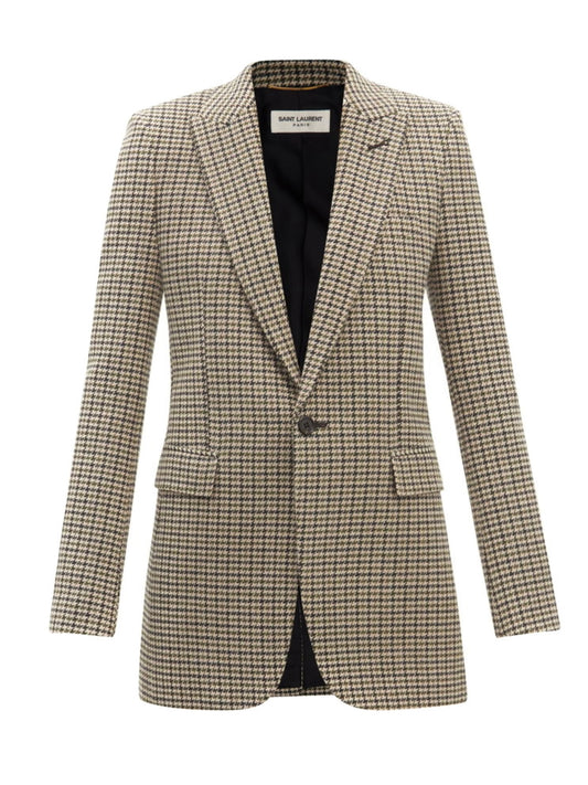 Houndstooth wool blazer