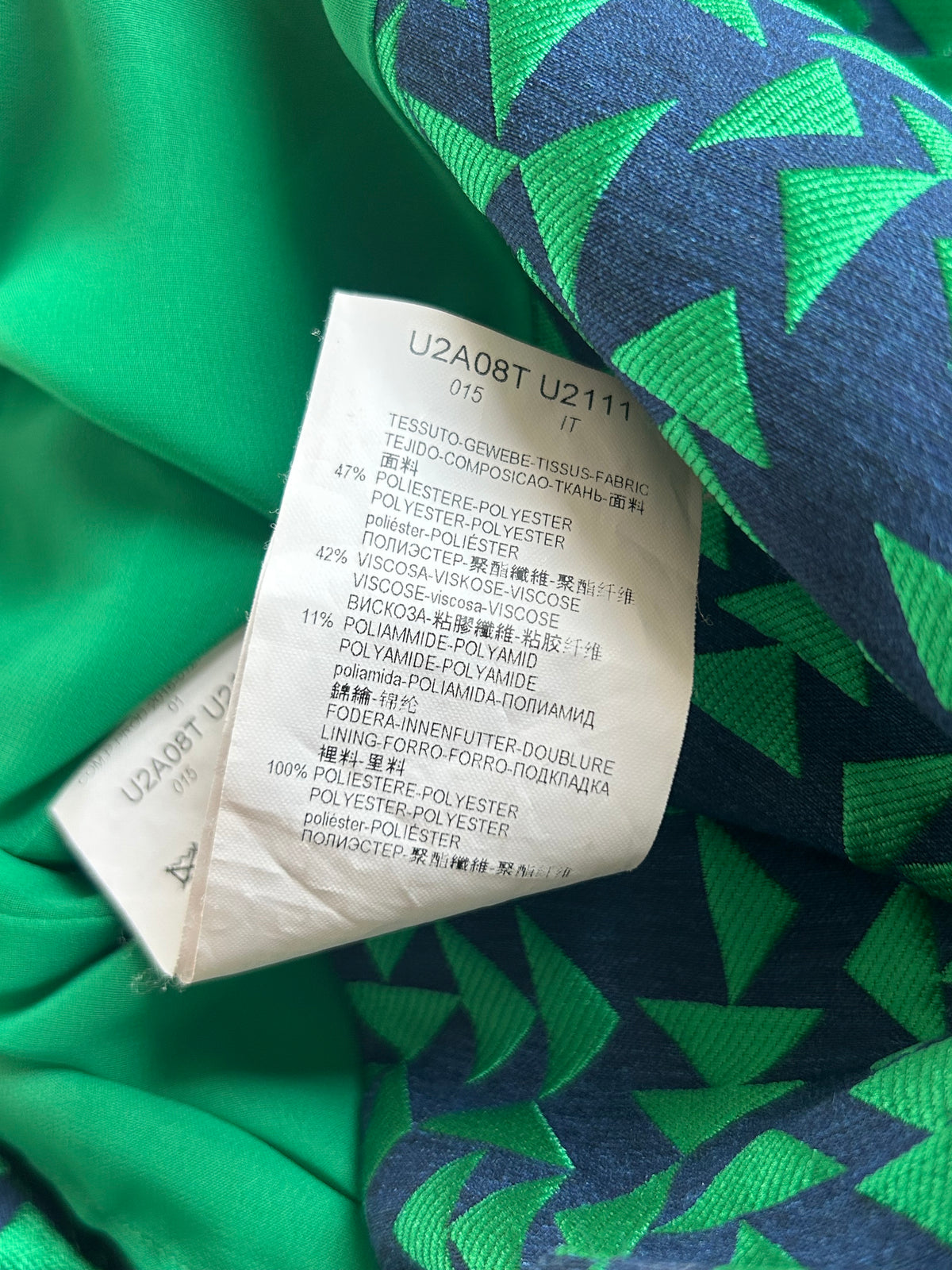 Navy and green geometric dress