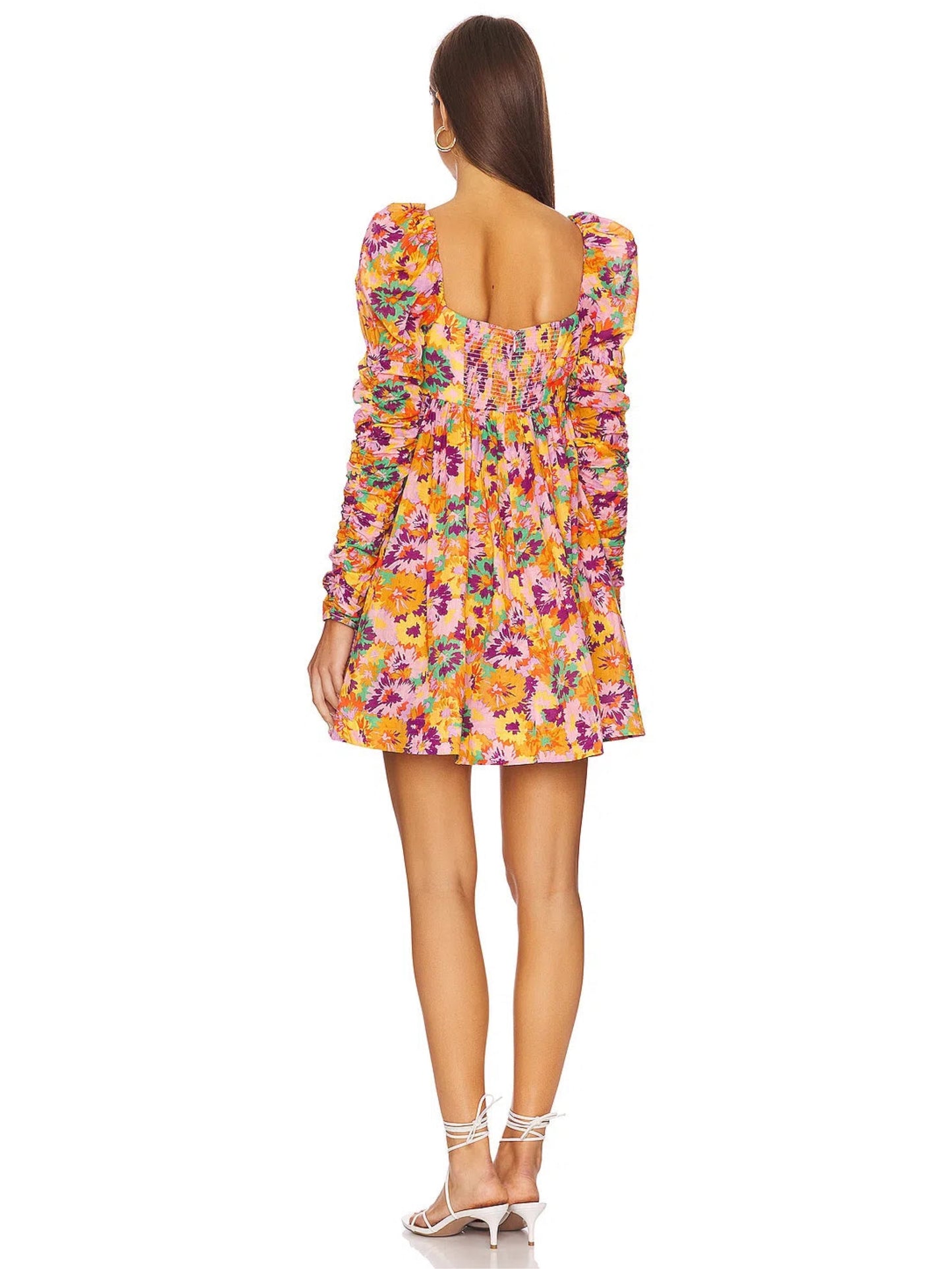 Multicolor long sleeves floral dress
