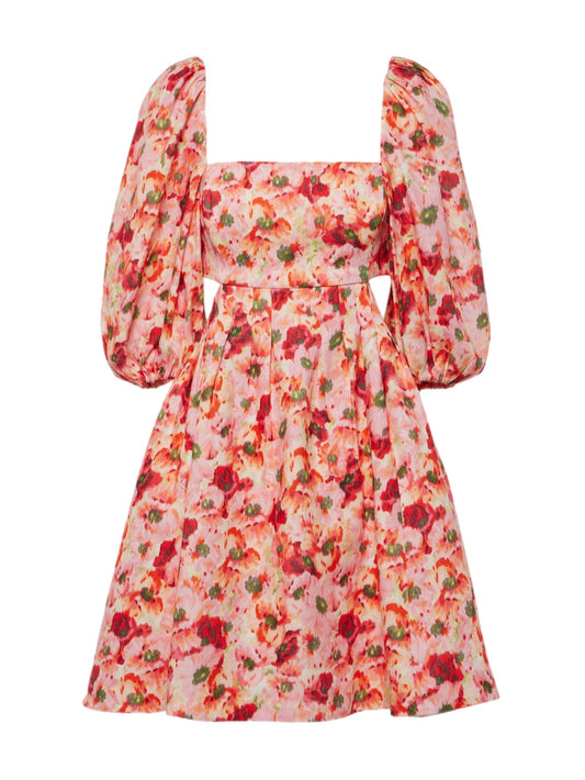 Puff sleeves open back dress