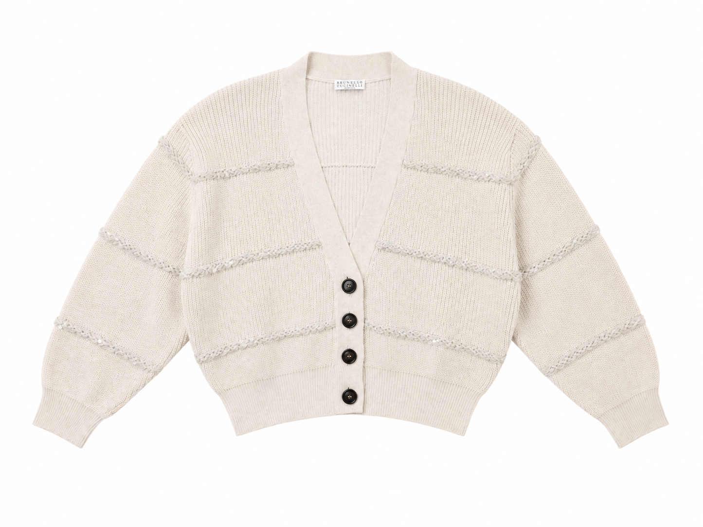 Beige cropped sequin cardigan