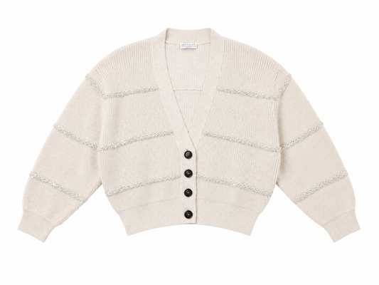Beige cropped sequin cardigan