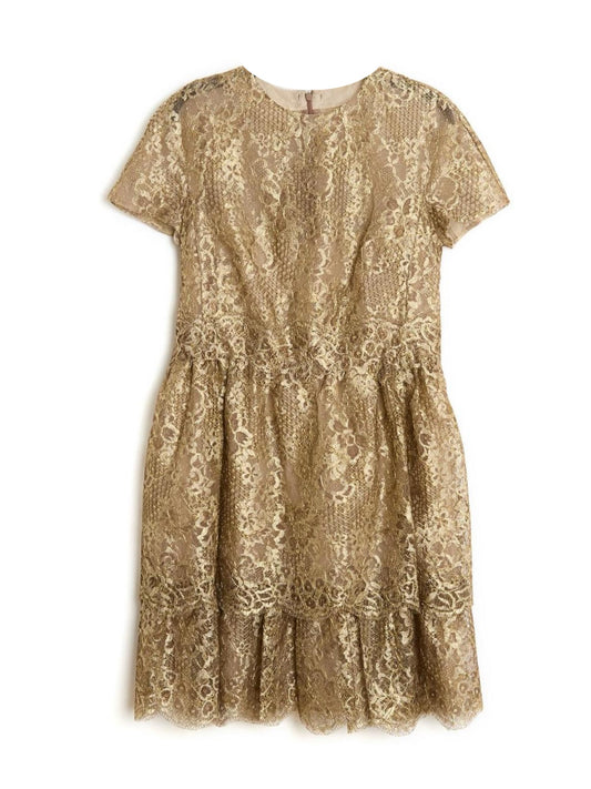 Gold metallic lace dress