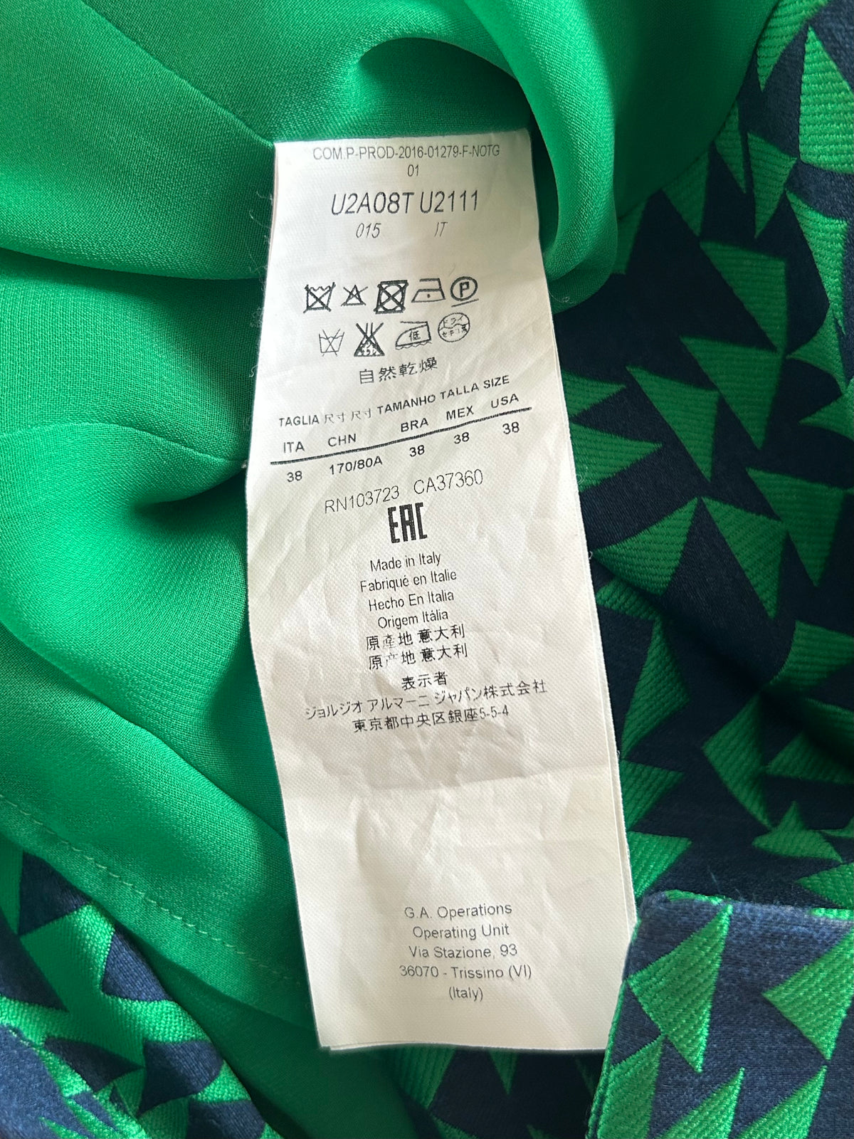 Navy and green geometric dress