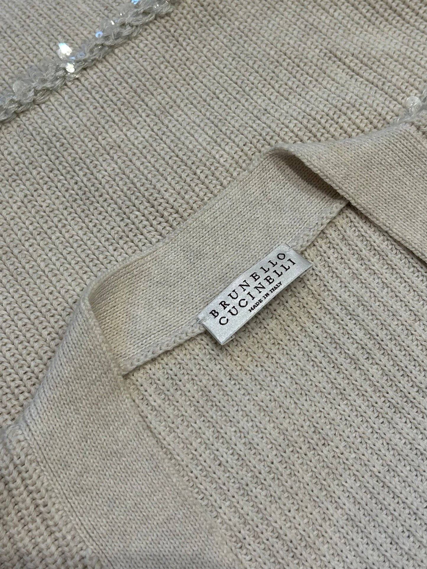 Beige cropped sequin cardigan