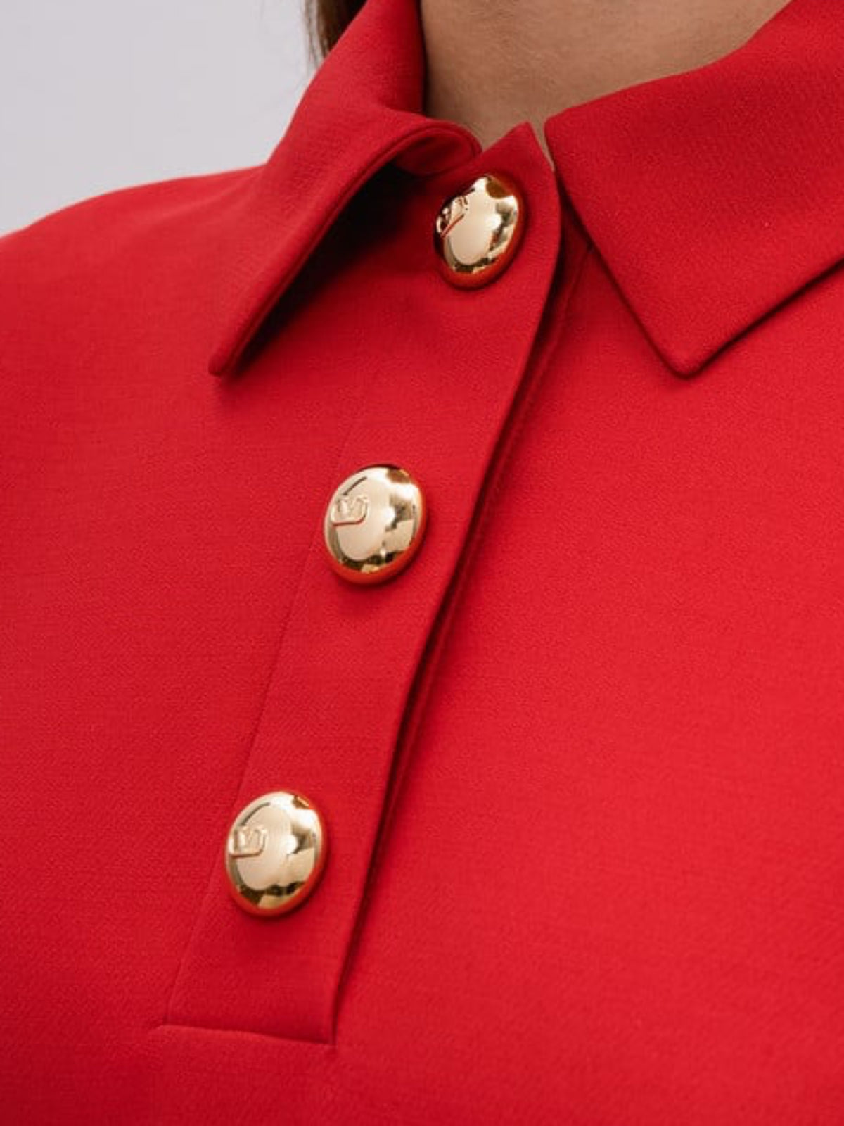 Button-Embellished red dress