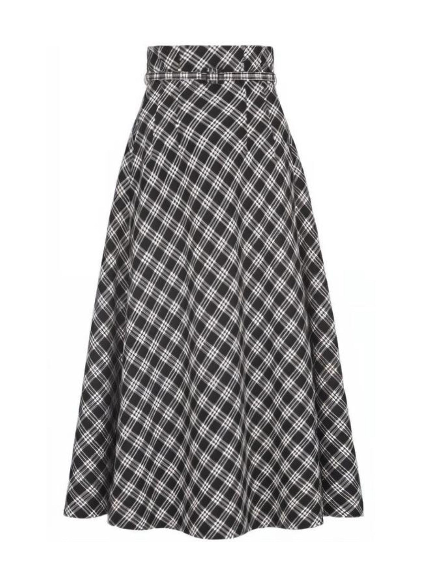 Plaid belt skirt