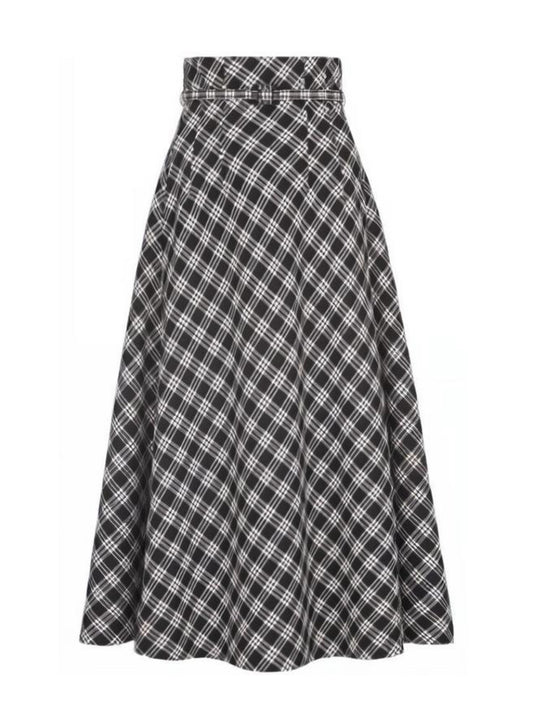Plaid belt skirt
