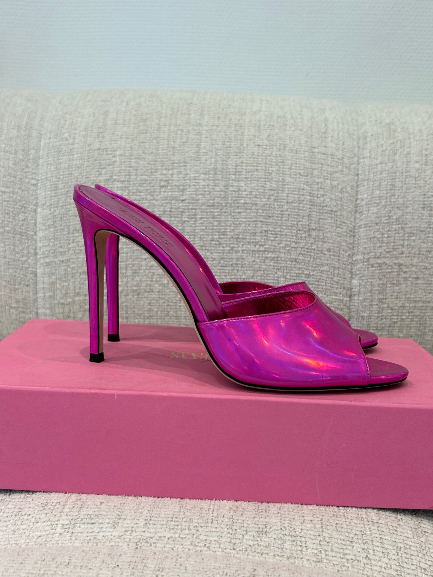 Hot pink holographic mules