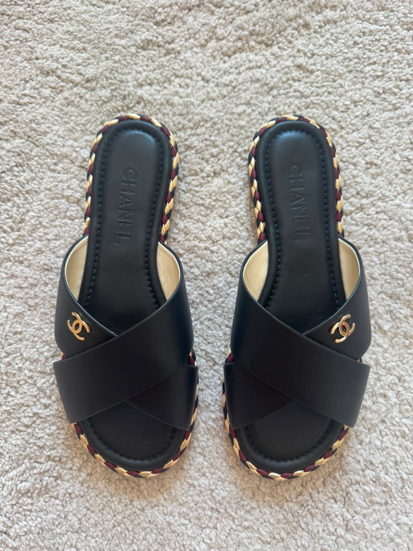Leather trim mules