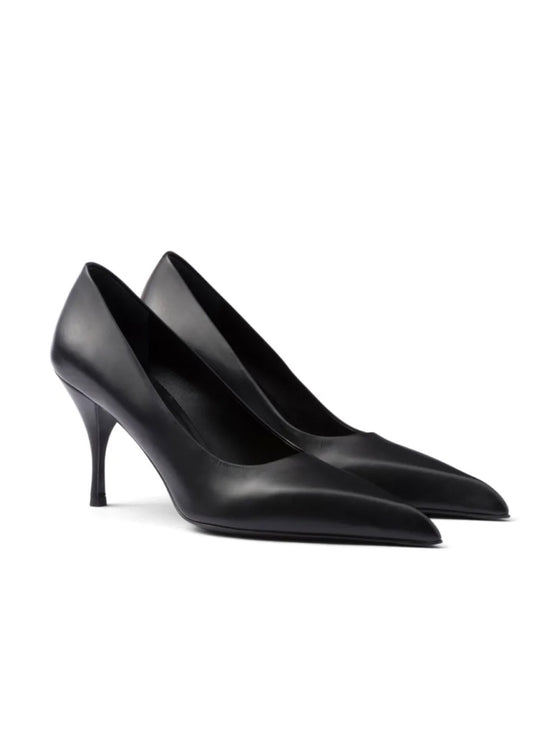 Black leather stiletto pumps